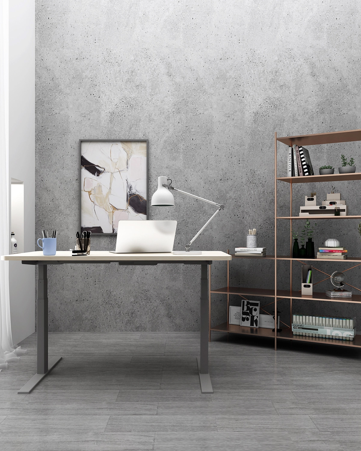 height-adjustable functional desk